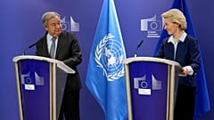 El secretario general de la ONU, António Guterres, con la presidenta de la Comisión Europea, Ursula von der Leyen.