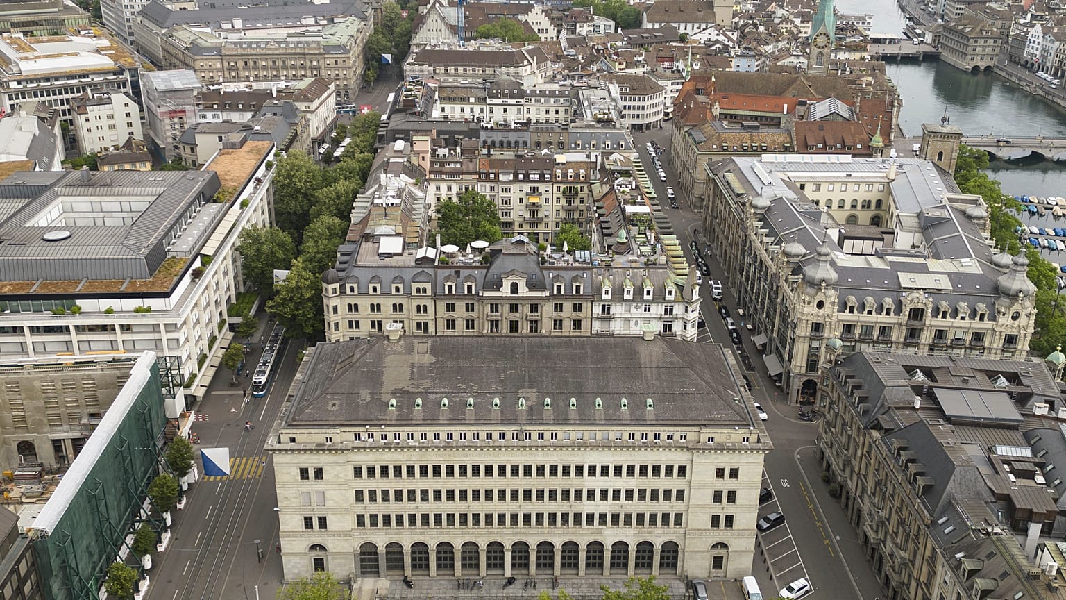 The Swiss National Bank's building, front, in Zurich, Switzerland, on Thursday, June 22, 2023.