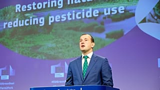 EU environment commissioner Virginijus Sinkevičius in June 2022 unveils proposals to slash pesticide use and restore ecosystems.