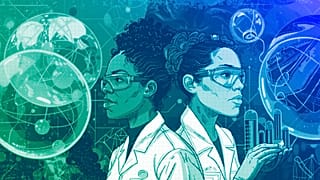 Scientists in a lab, illustration