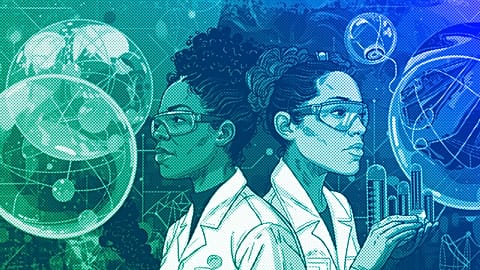 Scientists in a lab, illustration