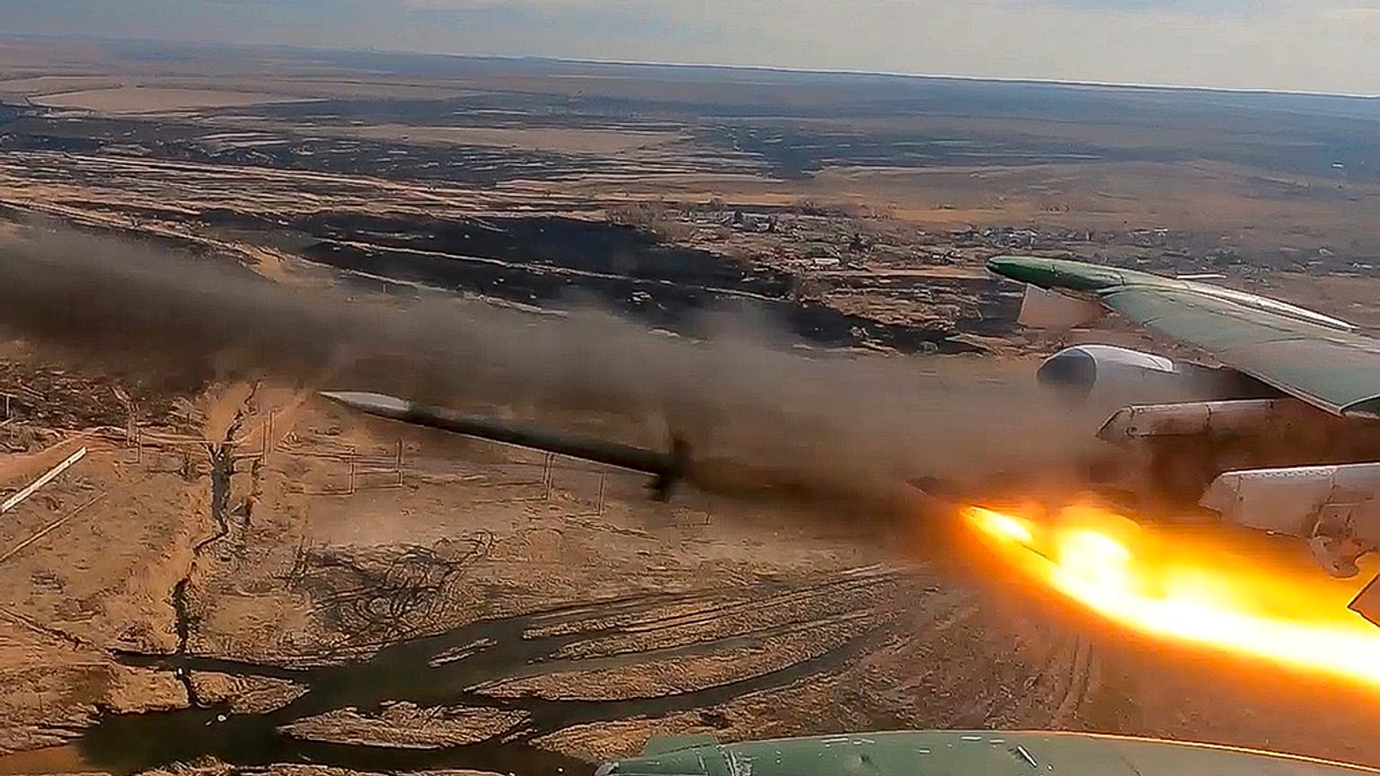 This photo taken from video released by the Russian Defense Ministry Press Service on Thursday, March 14, 2024, 