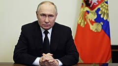 Russian President Vladimir Putin addressees the nation in Moscow, Russia, Saturday, March 23, 2024. 