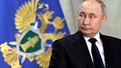 Russian President Vladimir Putin attends an expanded meeting of the Prosecutor General's Office board in Moscow, Russia, Tuesday, March 26, 2024.