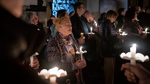 Faithful pray as they take part in a pro-life march in Zagreb, Croatia, March 15, 2024.
