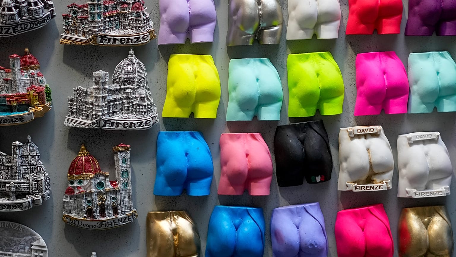 Souvenirs of Michelangelo's 16th century statue of David are seen on sale among other souvenirs in a shop in downtown Florence