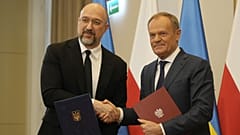 Denisz Smihal ukrán és Donald Tusk lengyel miniszterelnök