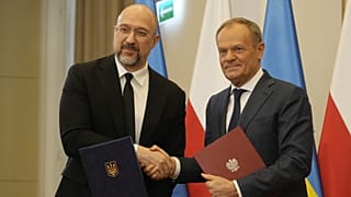 Denisz Smihal ukrán és Donald Tusk lengyel miniszterelnök