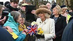 Britain's Queen Camilla meets well-wishers after attending the Royal Maundy Service, in Worcester, England.
