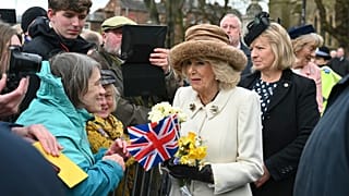 Britain's Queen Camilla meets well-wishers after attending the Royal Maundy Service, in Worcester, England.