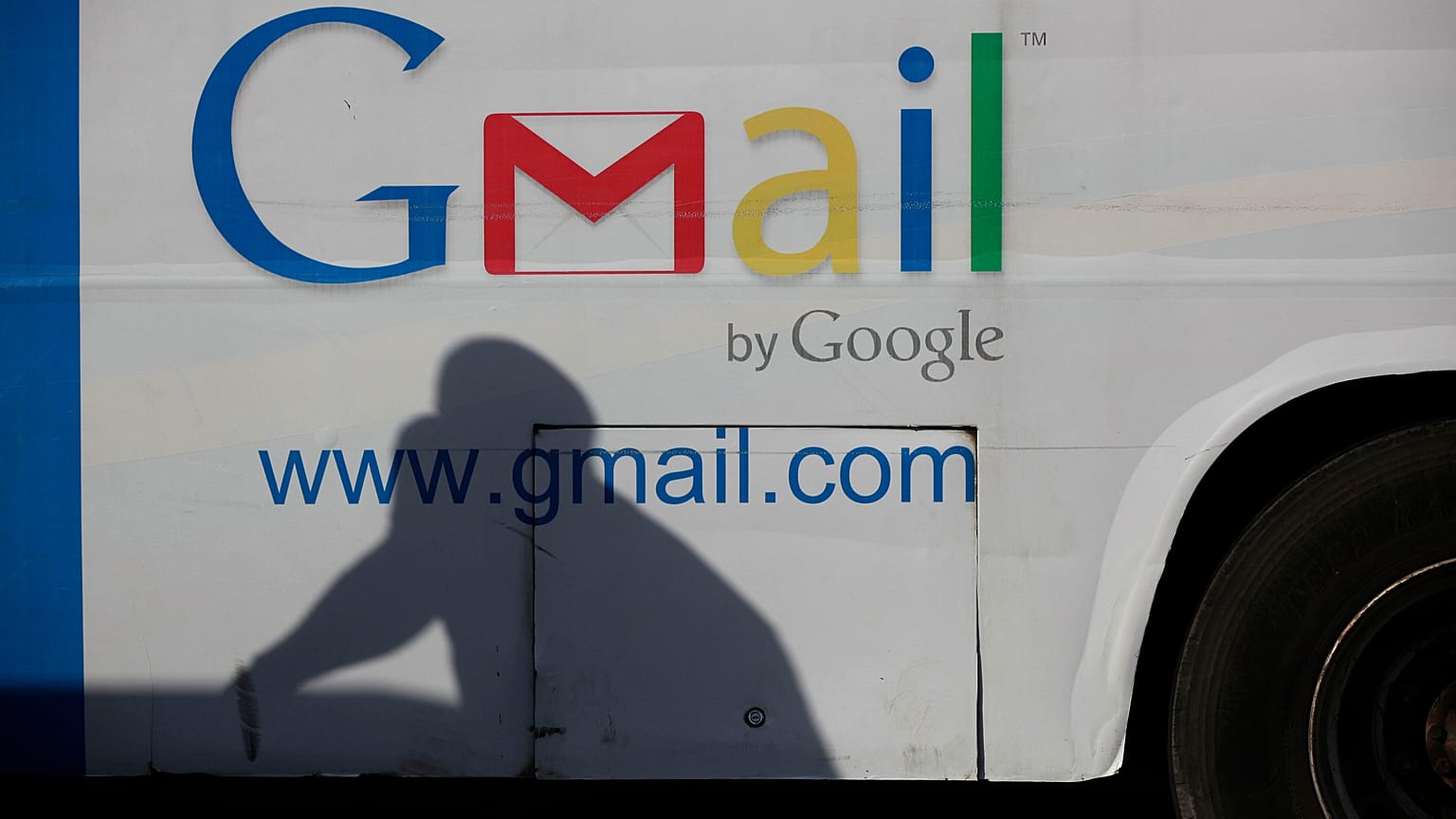 An advert for Google's Gmail appears on the side of a bus on September 17, 2012.