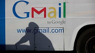 An advert for Google's Gmail appears on the side of a bus on September 17, 2012.