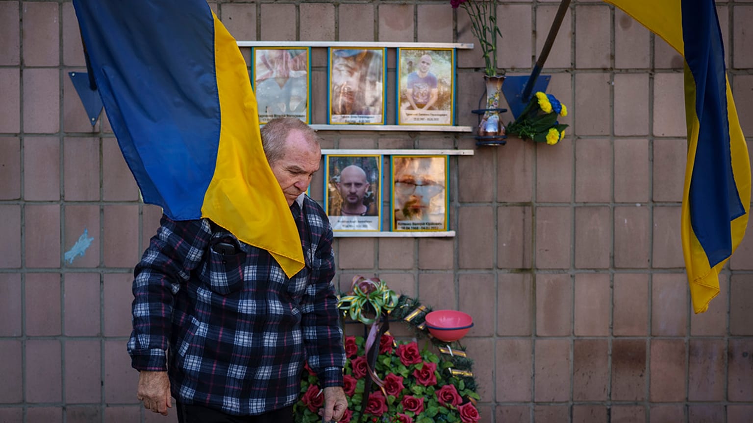 Oleksandr Turovskyi, father of Sviatoslav Turovskyi, leaves after bringing fresh flowers to the place where his son's body was abandoned, in Bucha, Ukraine, 26 March 2024