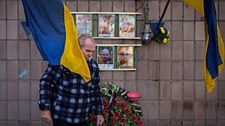 Oleksandr Turovskyi, father of Sviatoslav Turovskyi, leaves after bringing fresh flowers to the place where his son's body was abandoned, in Bucha, Ukraine, 26 March 2024