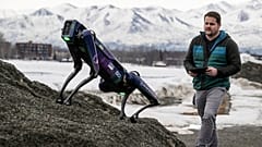 Alaska Department of Transportation program manager Ryan Marlow demonstrates the agency's robotic dog in Anchorage, Alaska, on 26 March 2024.