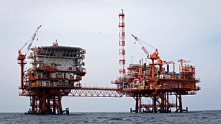 This May 13, 2015 photo shows a gas drilling rig in the northern Adriatic sea, west of Pula, Croatia.