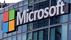 The Microsoft logo is seen in Issy-les-Moulineaux, outside Paris, France.