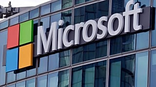 The Microsoft logo is seen in Issy-les-Moulineaux, outside Paris, France.