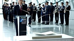 O Secretário-Geral da NATO, Jens Stoltenberg, no 75º aniversário da Aliança em Bruxelas