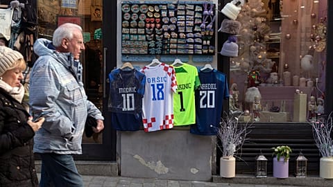 FILE PHOTO - Croatia's national soccer team jerseys seen at a souvenir shop in Zagreb, Croatia, June 30, 2013
