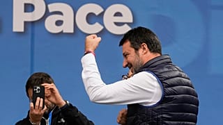 Italian Infrastructure Minister and leader of the Northern League party Matteo Salvini attends a rally pro West and against fundamentalism, in Milan, Italy.
