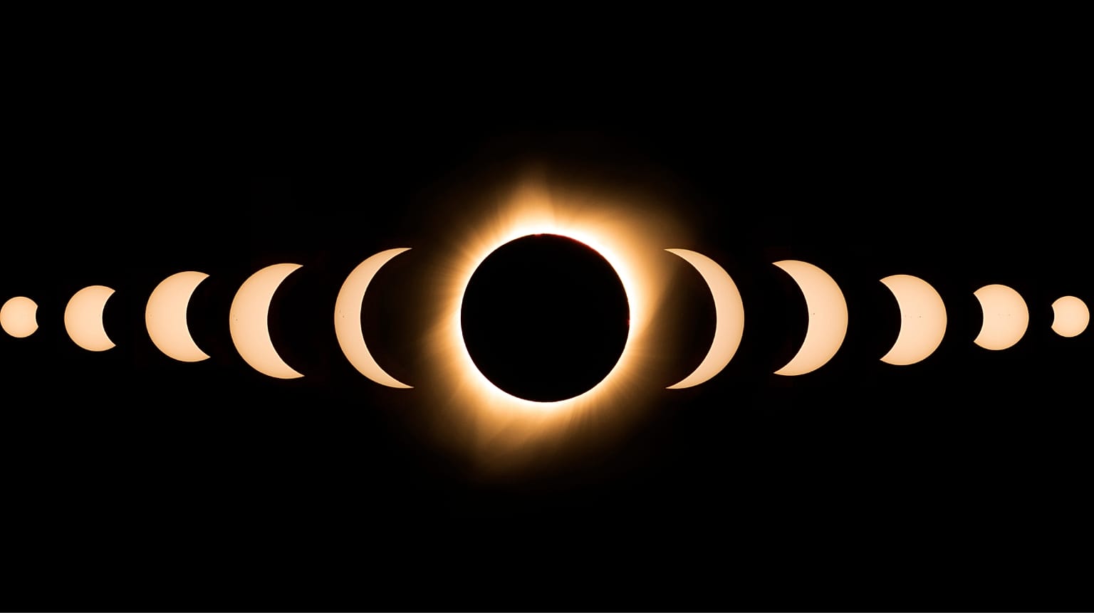 Stadien einer totalen Sonnenfinsternis.