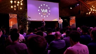 Volt party chief candidates Sophie In 'T Veld and Damian Boeselager