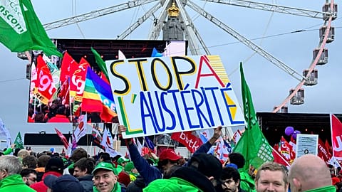 French protesters demonstrating against austerity moves in Brussels last December 