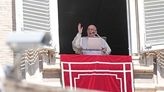 Pope Francis delivers the Regina Coeli prayer in St. Peter's Square, at the Vatican, Sunday, April 7, 2024.