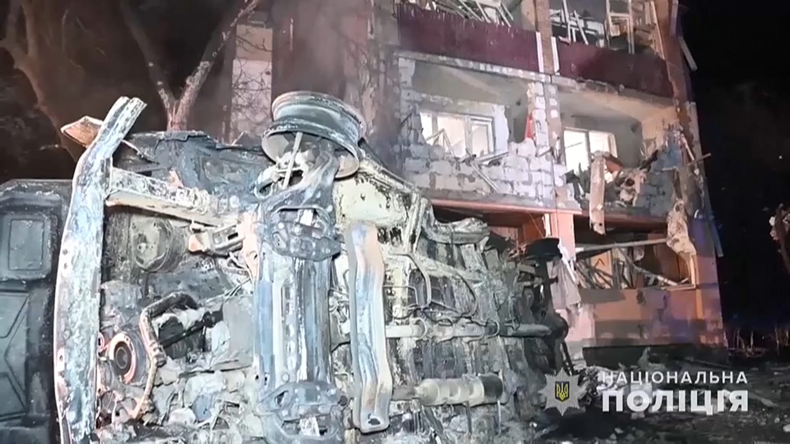 صورة مأخوذة من مقطع فيديو تبين حجم الدمار بعد القصف الروسي