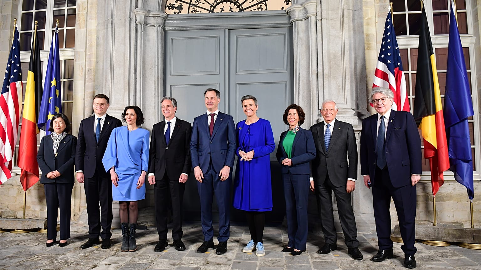 Thierry Breton, Josep Borrell Fontelles, Gina Raimondo, Margrethe Vestager, Alexander De Croo, Antony Blinken, Hadja Lahbib, Valdis Dombrovskis, Katherine Taion