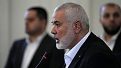 Hamas chief Ismail Haniyeh speaks during a press briefing after his meeting with Iranian Foreign Minister Hossein Amirabdollahian in Tehran, Iran, Tuesday, March 26, 2024. 