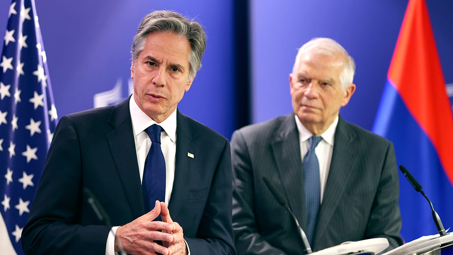 Le Secrétaire d'Etat américain Antony Blinken et le Haut représentant de l'Union européenne, Josep Borrell