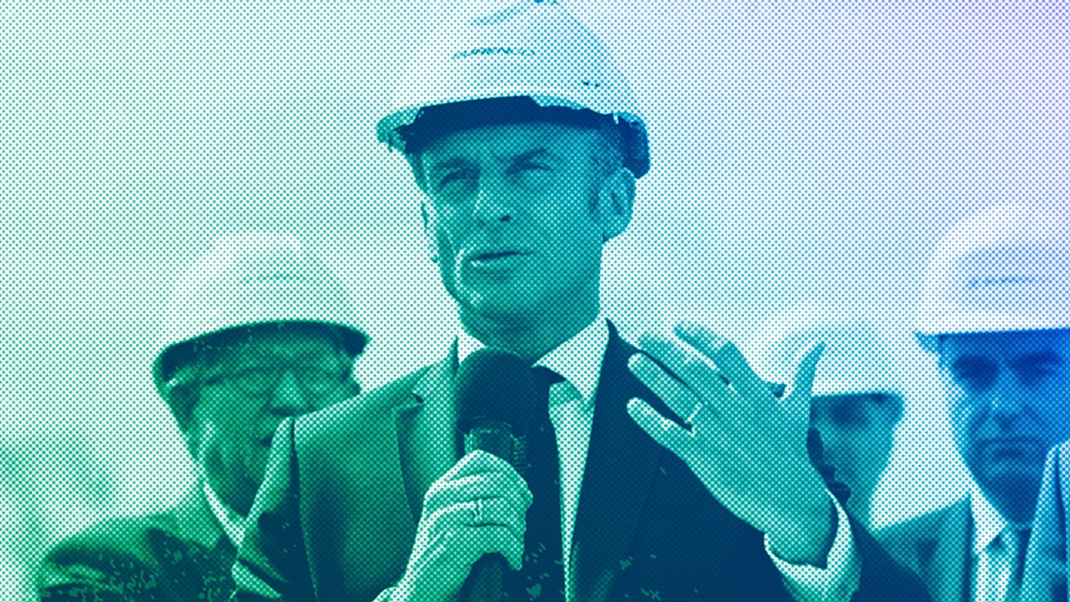France's President Emmanuel Macron delivers a speech during a foundation stone laying ceremony in Bergerac, April 2024