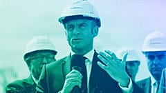 France's President Emmanuel Macron delivers a speech during a foundation stone laying ceremony in Bergerac, April 2024