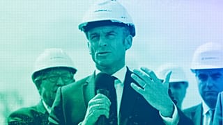 France's President Emmanuel Macron delivers a speech during a foundation stone laying ceremony in Bergerac, April 2024