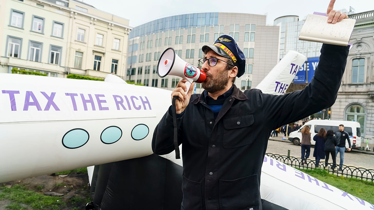 Inflatable plane from protest outside EU Parliament