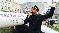 Inflatable plane from protest outside EU Parliament
