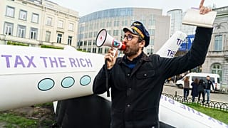 Inflatable plane from protest outside EU Parliament