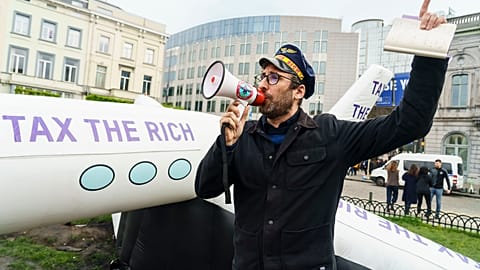 Inflatable plane from protest outside EU Parliament