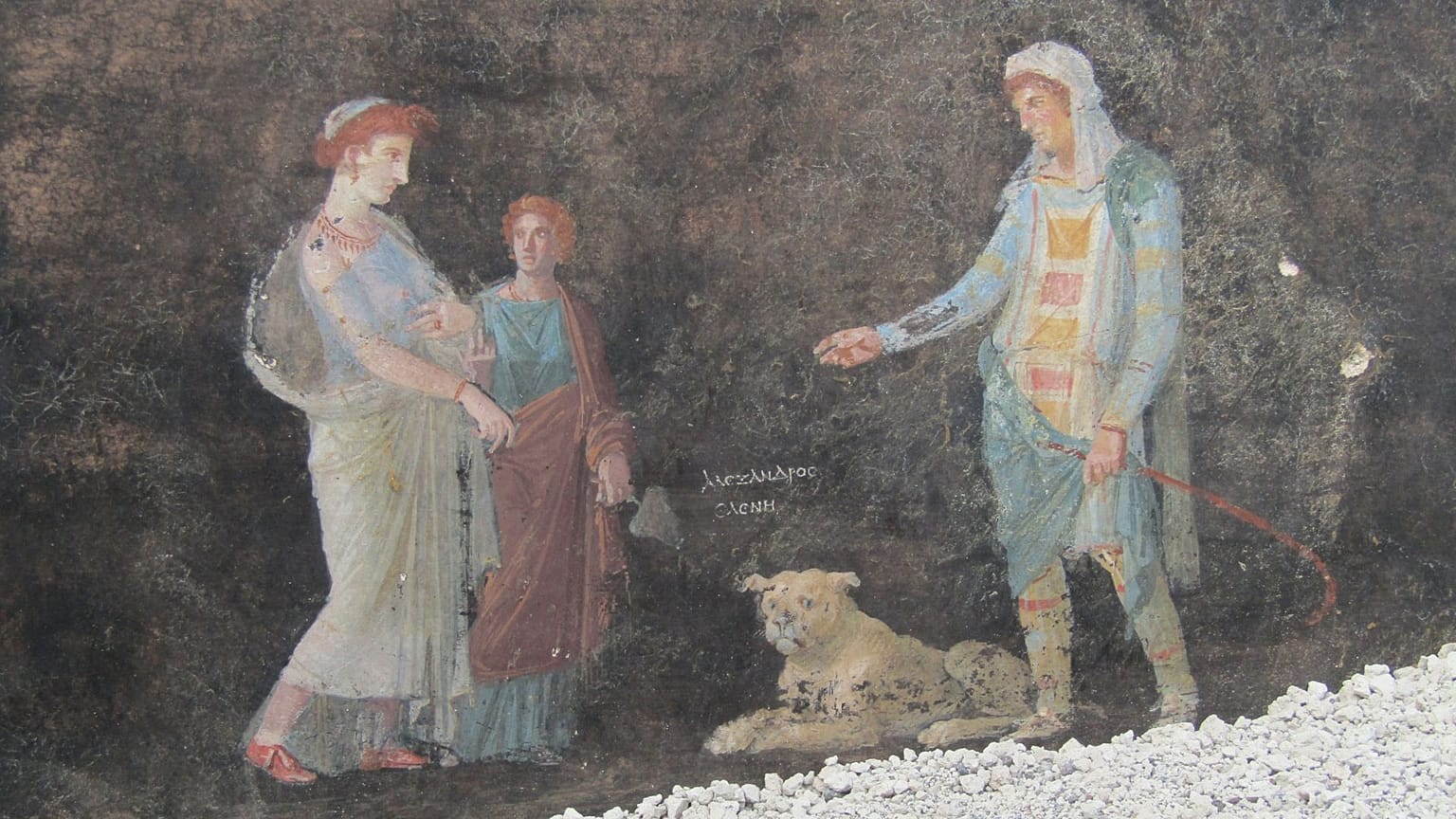 Truvalı Helen ile Paris'i tasvir eden bir fresk