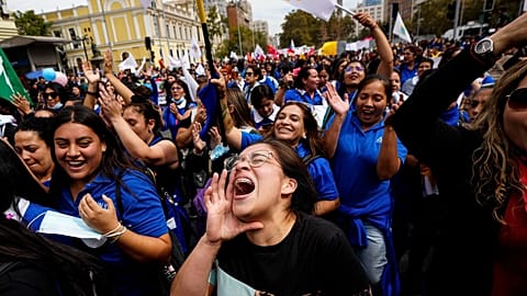 Protesters on the streets of Santiago.