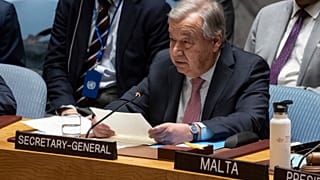 Антониу Гутерриш на заседании Совета Безопасности ООН, 14 апреля 2024.