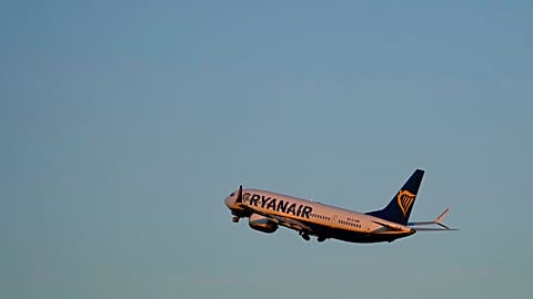 A Ryanair Boeing 737 MAX takes off from Lisbon airport, Wednesday, Jan. 25, 2023.