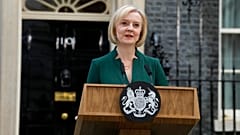 Former PM Liz Truss resigns outside No. 10 Downing Street, 2022