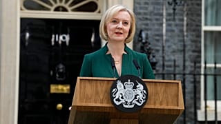 Former PM Liz Truss resigns outside No. 10 Downing Street, 2022