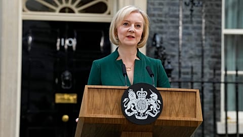 Former PM Liz Truss resigns outside No. 10 Downing Street, 2022