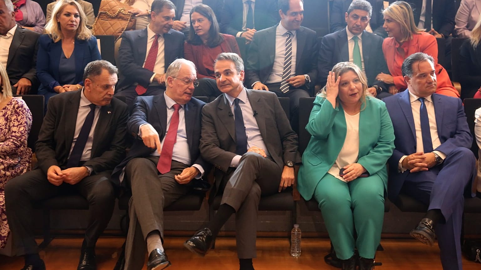 Ο πρωθυπουργός και πρόεδρος της Νέας Δημοκρατίας Κυριάκος Μητσοτάκης κατά τη διάρκεια της εκδήλωσης της παρουσίασης του ευρωψηφοδελτίου της ΝΔ