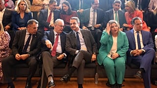 Ο πρωθυπουργός και πρόεδρος της Νέας Δημοκρατίας Κυριάκος Μητσοτάκης κατά τη διάρκεια της εκδήλωσης της παρουσίασης του ευρωψηφοδελτίου της ΝΔ