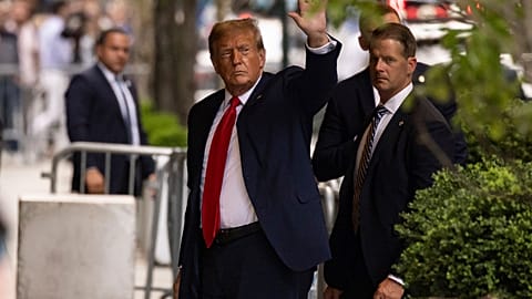 Former President Donald Trump arrives at Trump Tower after leaving Manhattan criminal court, Monday, April 15, 2024, in New York.
